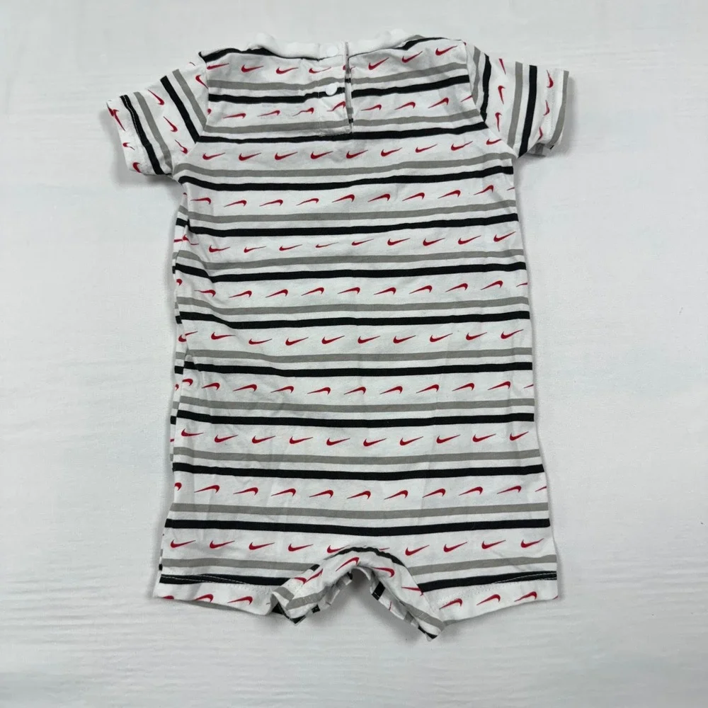 Nike Baby Romper Bodysuit Striped Logo Short Sleeve‎ Snap Crotch 9M